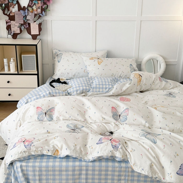 91家纺网 家纺一手货源 找家纺 昔可 2024新款全棉蝴蝶印花系列四件套 碎花琉璃蝴蝶