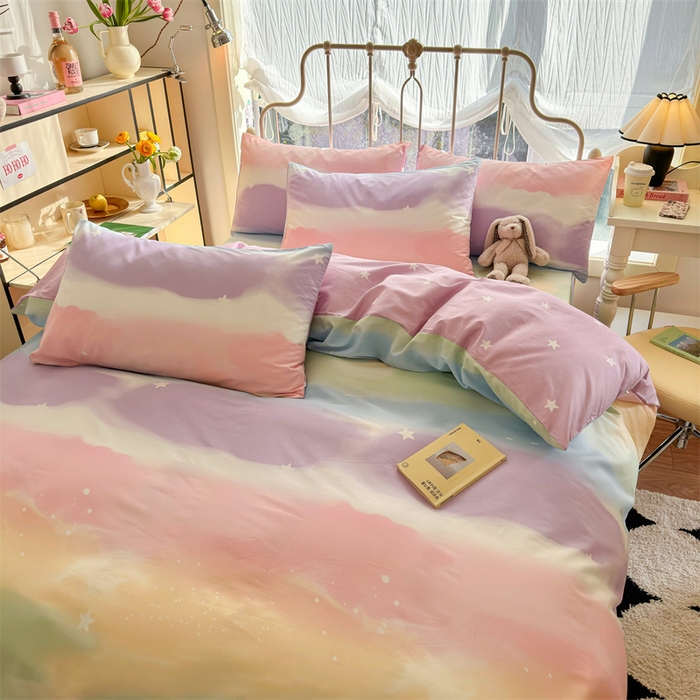 91家纺网 家纺一手货源 找家纺 名兮 2024新款全棉亲肤印花四件套 彩色天空