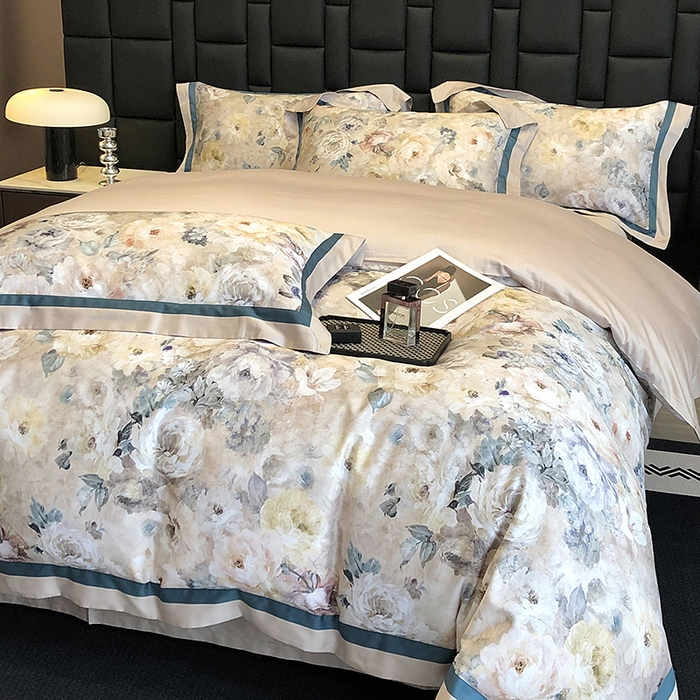 91家纺网 家纺一手货源 找家纺 东方名伶 2024新款50S全棉数码印花长绒棉四件套 浅爱