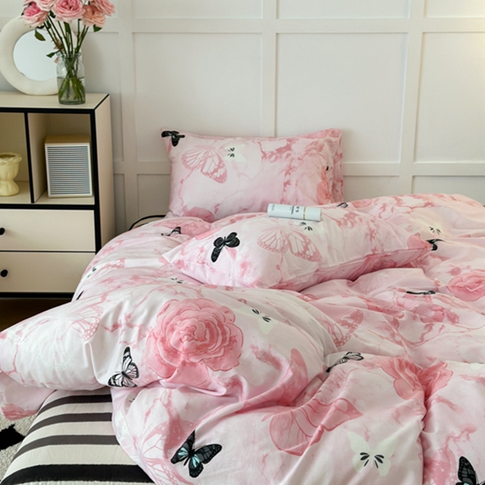 91家纺网 家纺一手货源 找家纺 昔可 2024新款全棉蝴蝶印花系列四件套 晕染花蝴蝶