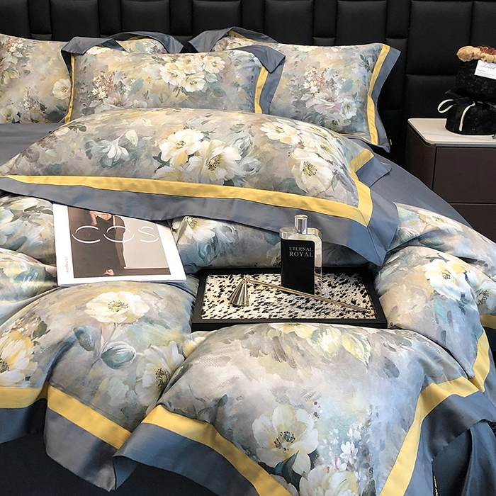 91家纺网 家纺一手货源 找家纺 东方名伶 2024新款50S全棉数码印花长绒棉四件套 花海