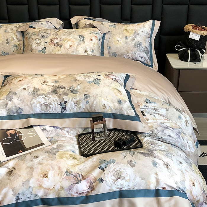 91家纺网 家纺一手货源 找家纺 东方名伶 2024新款50S全棉数码印花长绒棉四件套 浅爱