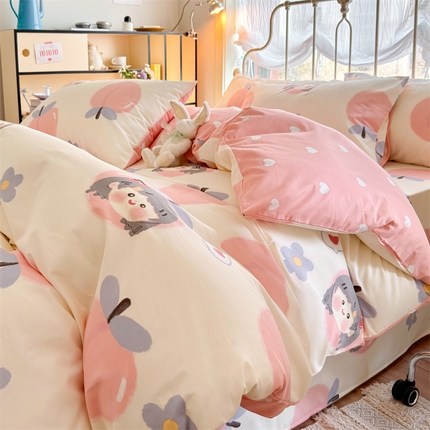 名兮 2024新款全棉亲肤印花四件套 蜜桃女孩