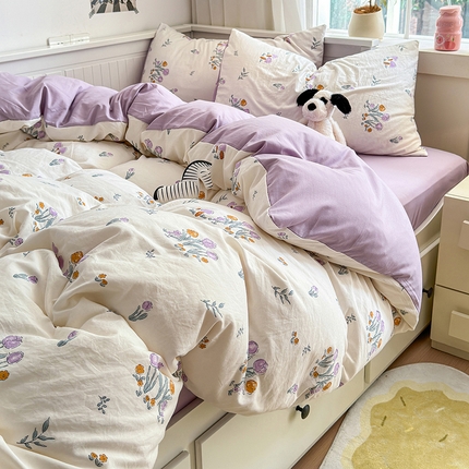 91家纺网 家纺一手货源 找家纺 （总）沐芷 2024微皱超柔手感105g印花水洗棉四件套床上宿舍三件套床单被套