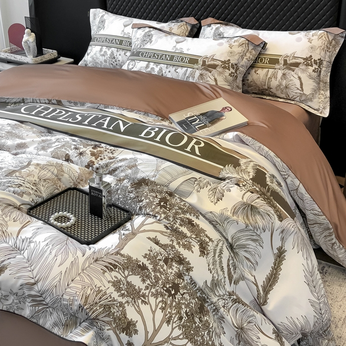 91家纺网 家纺一手货源 找家纺 东方名伶 2024新款50S全棉数码印花长绒棉四件套 境玉森林-咖