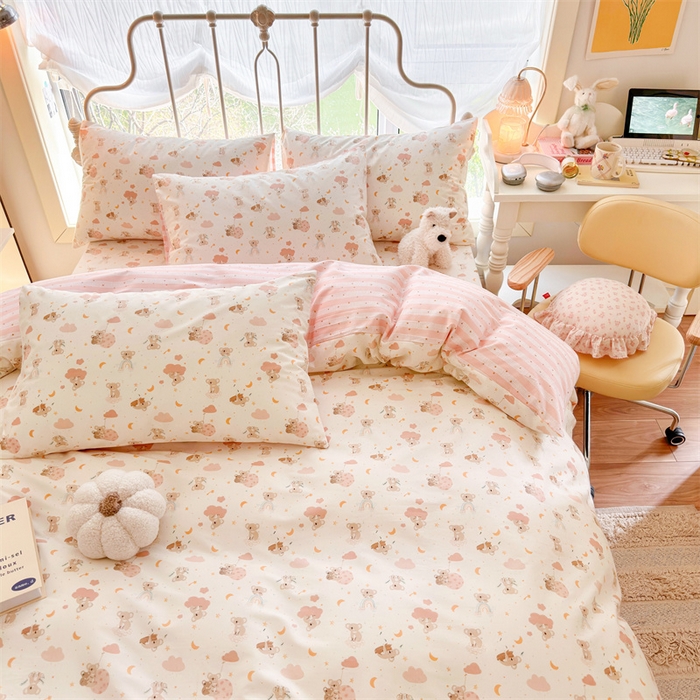 91家纺网 家纺一手货源 找家纺 名兮 2024新款全棉亲肤印花四件套 彩虹小熊