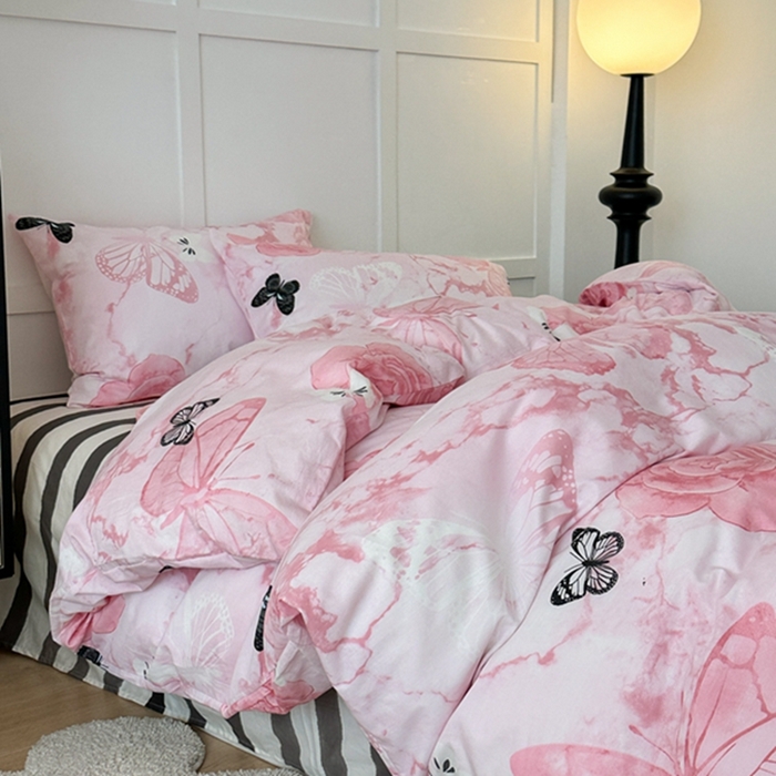 91家纺网 家纺一手货源 找家纺 昔可 2024新款全棉蝴蝶印花系列四件套 晕染花蝴蝶