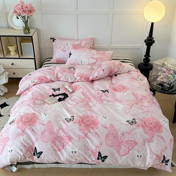 91家纺网 家纺一手货源 找家纺 昔可 2024新款全棉蝴蝶印花系列四件套 晕染花蝴蝶