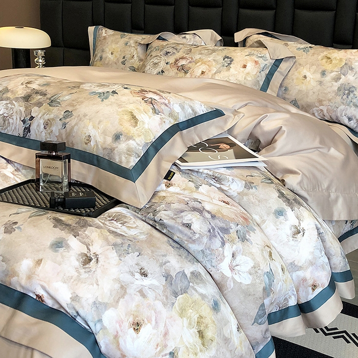 91家纺网 家纺一手货源 找家纺 东方名伶 2024新款50S全棉数码印花长绒棉四件套 浅爱