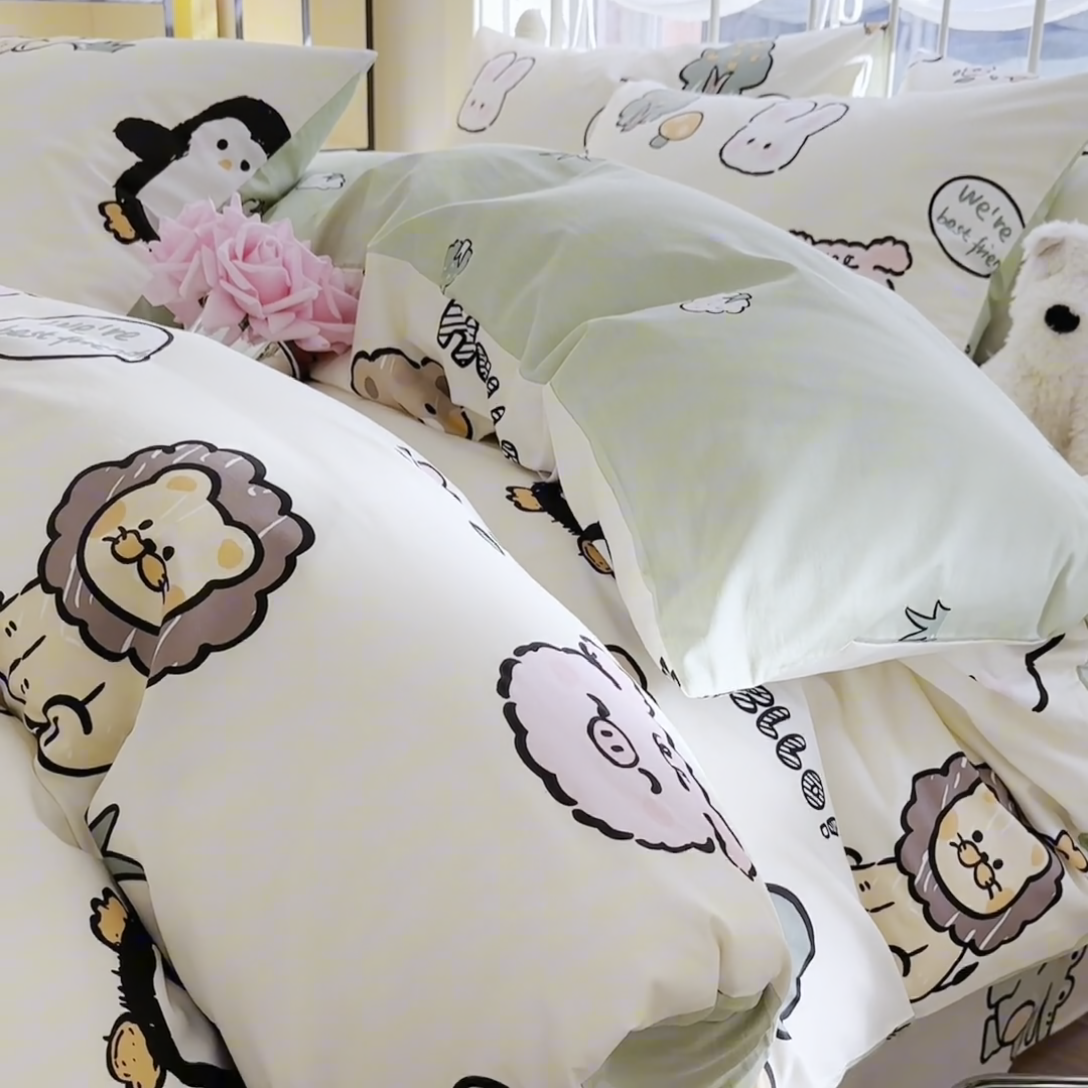 91家纺网 家纺一手货源 找家纺 名兮 2024新款全棉亲肤印花四件套 动物世界