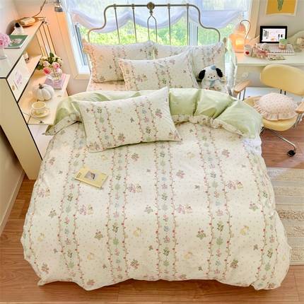 91家纺网 家纺一手货源 找家纺 名兮 2024新款全棉亲肤印花四件套 甜蜜兔兔