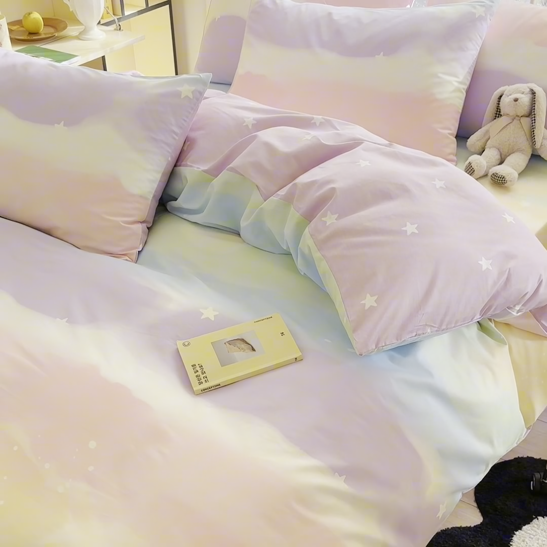 91家纺网 家纺一手货源 找家纺 名兮 2024新款全棉亲肤印花四件套 彩色天空