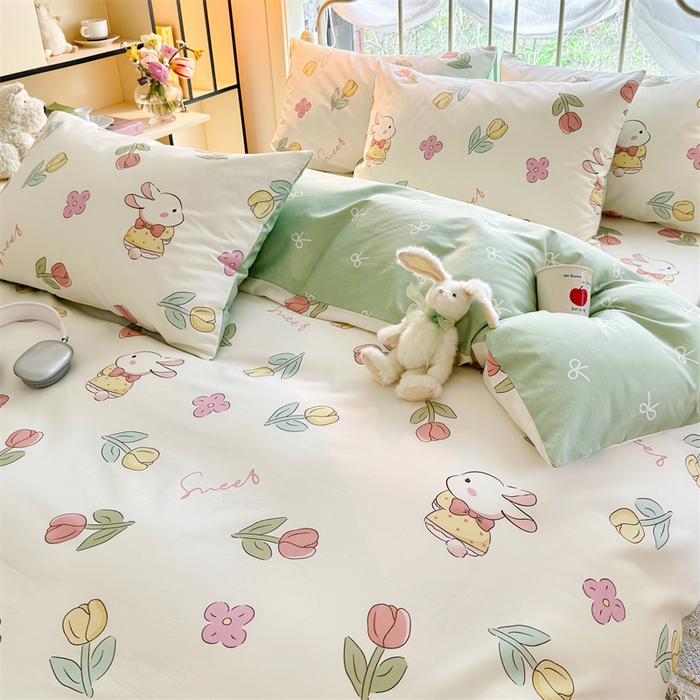 91家纺网 家纺一手货源 找家纺 名兮 2024新款全棉亲肤印花四件套 春意恋