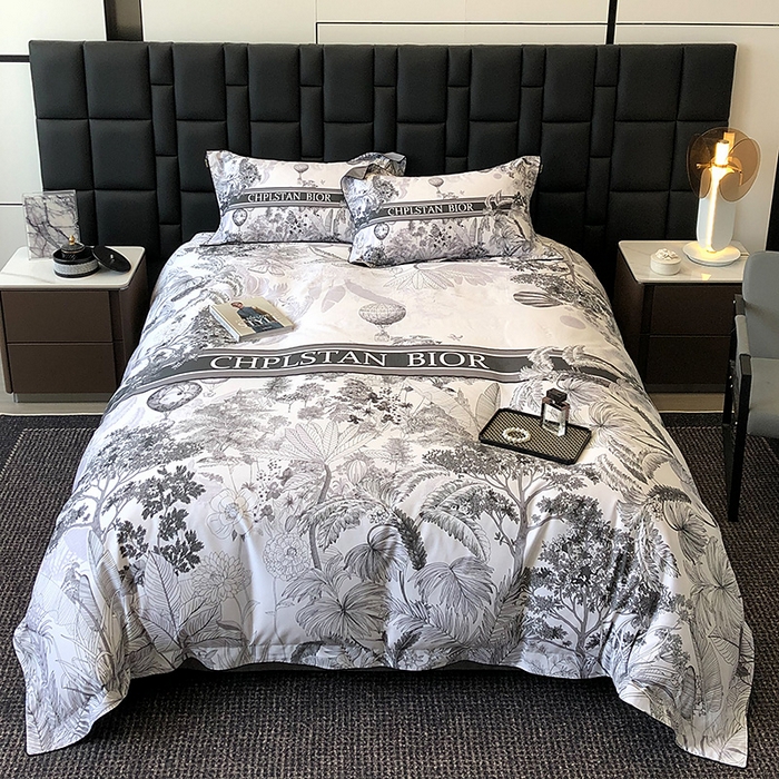 91家纺网 家纺一手货源 找家纺 东方名伶 2024新款50S全棉数码印花长绒棉四件套 境玉森林-黑