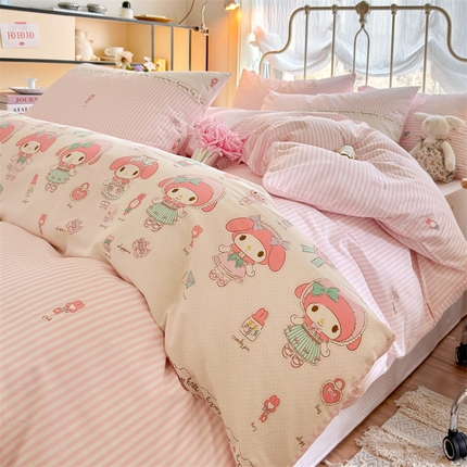 名兮 2024新款全棉亲肤印花四件套 粉色甜心