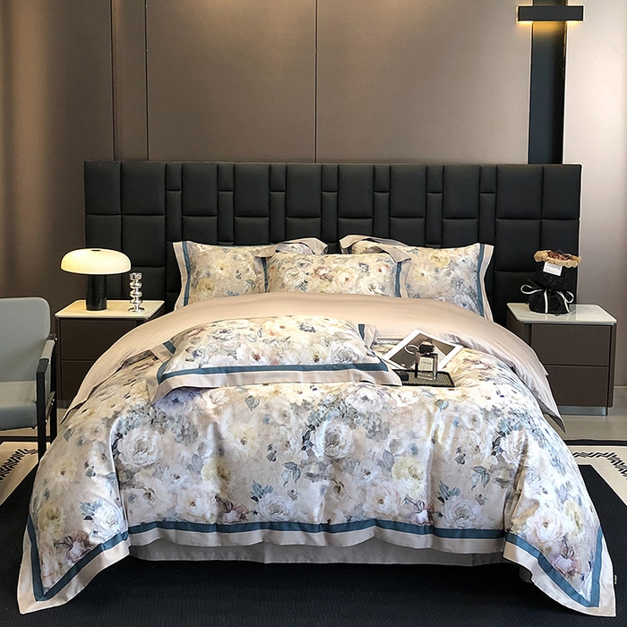 91家纺网 家纺一手货源 找家纺 东方名伶 2024新款50S全棉数码印花长绒棉四件套 浅爱