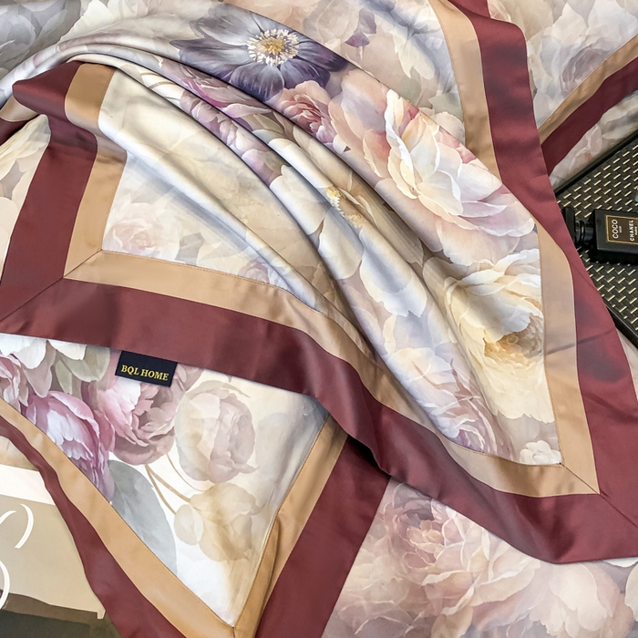 91家纺网 家纺一手货源 找家纺 东方名伶 2024新款50S全棉数码印花长绒棉四件套 玫瑰物语-红