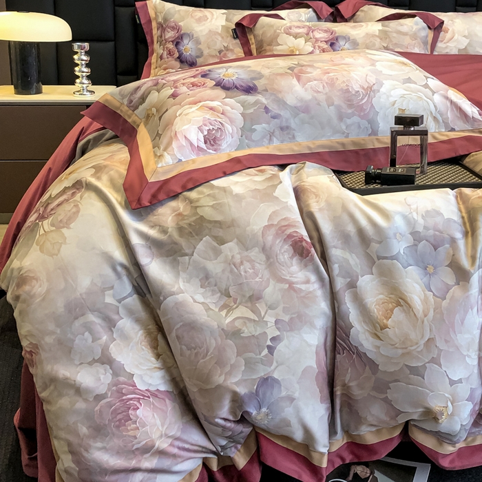 91家纺网 家纺一手货源 找家纺 东方名伶 2024新款50S全棉数码印花长绒棉四件套 玫瑰物语-红