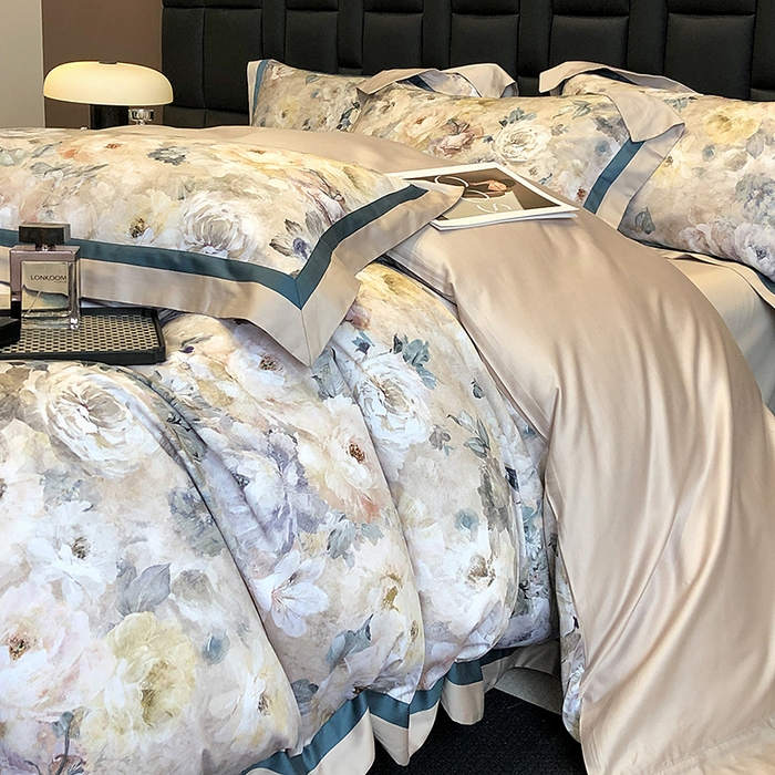 91家纺网 家纺一手货源 找家纺 东方名伶 2024新款50S全棉数码印花长绒棉四件套 浅爱