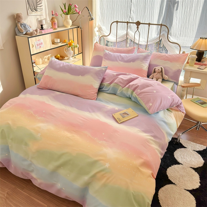 91家纺网 家纺一手货源 找家纺 名兮 2024新款全棉亲肤印花四件套 彩色天空