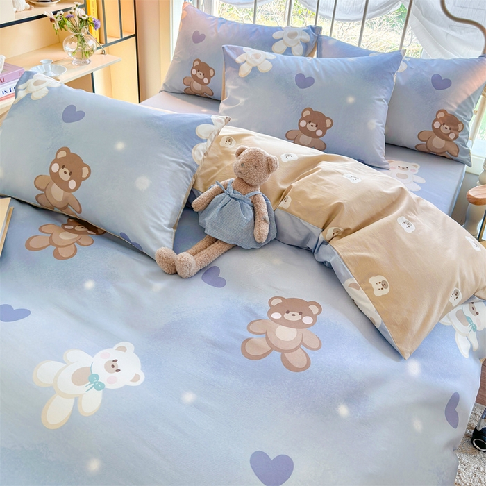 91家纺网 家纺一手货源 找家纺 名兮 2024新款全棉亲肤印花四件套 抱抱熊