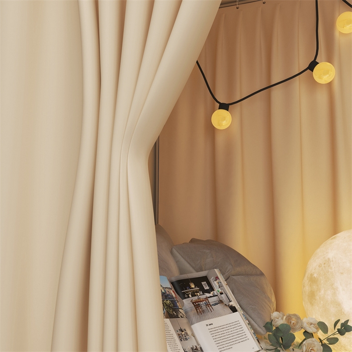 91家纺网 家纺一手货源 找家纺 佳梦家纺 2024新款烫画自连接学生遮光蚊帐 小白-米色