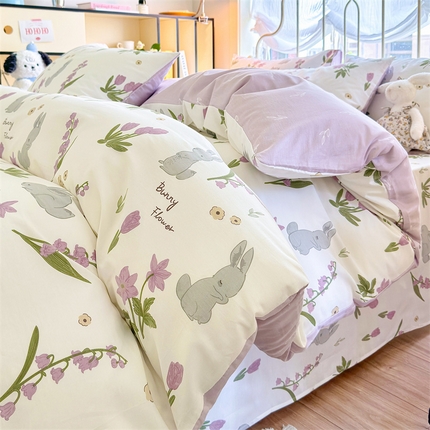 名兮 2024新款全棉亲肤印花四件套 紫色花铃