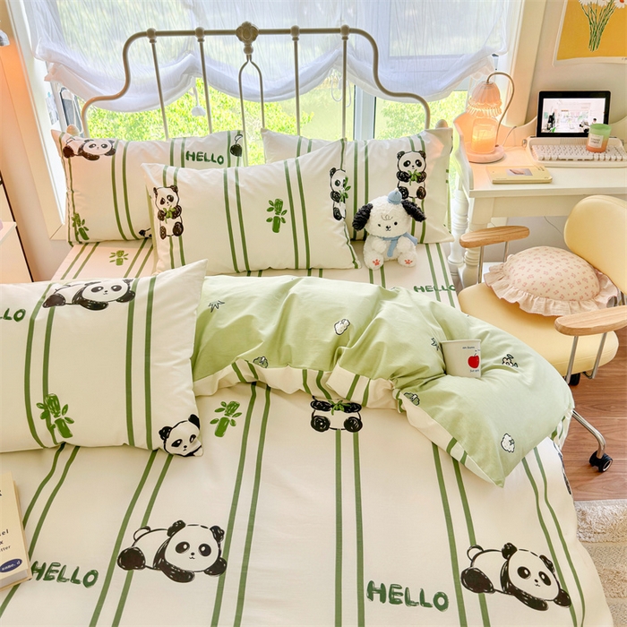 91家纺网 家纺一手货源 找家纺 名兮 2024新款全棉亲肤印花四件套 呆萌熊猫