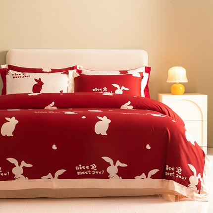 91家纺网 家纺一手货源 找家纺 （总） 【婚嫁新品】100支长绒棉四件套全棉纯棉北欧风印花床上用品轻奢风床笠款