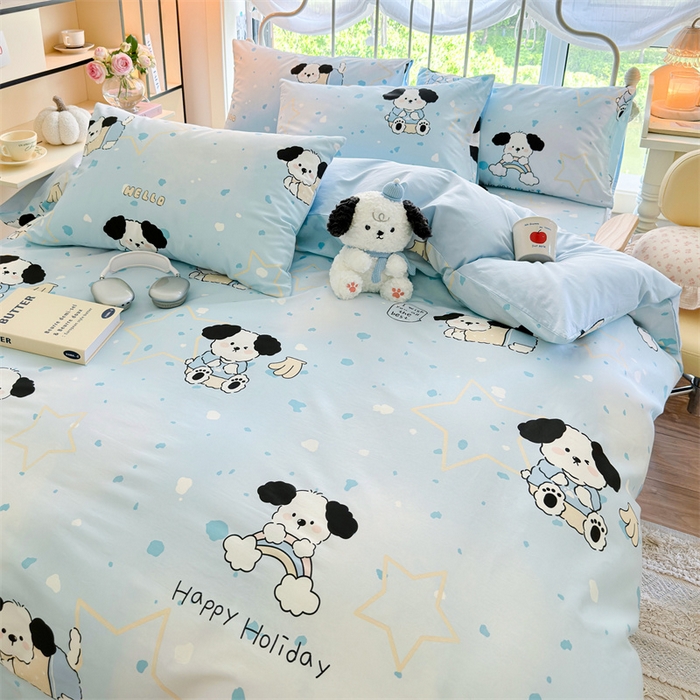 91家纺网 家纺一手货源 找家纺 名兮 2024新款全棉亲肤印花四件套 斑点狗