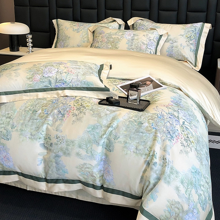 91家纺网 家纺一手货源 找家纺 东方名伶 2024新款50S全棉数码印花长绒棉四件套 暮云