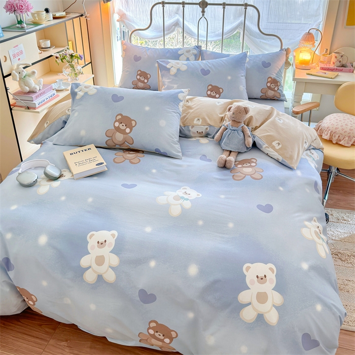 91家纺网 家纺一手货源 找家纺 名兮 2024新款全棉亲肤印花四件套 抱抱熊