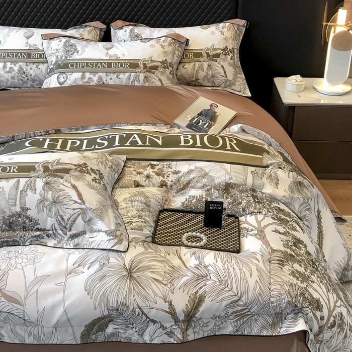 91家纺网 家纺一手货源 找家纺 东方名伶 2024新款50S全棉数码印花长绒棉四件套 境玉森林-咖