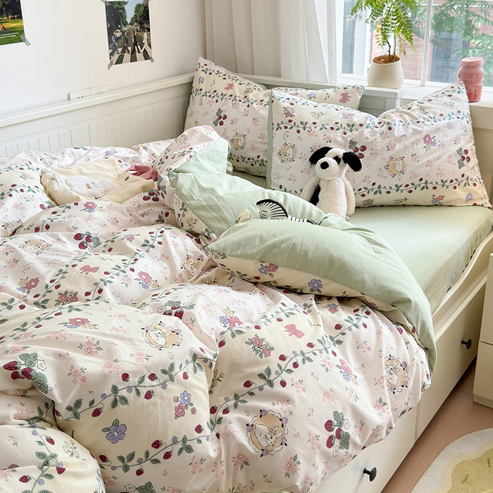 91家纺网 家纺一手货源 找家纺 （总）沐芷 2024微皱超柔手感105g印花水洗棉四件套床上宿舍三件套床单被套