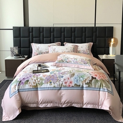 91家纺网 家纺一手货源 找家纺 东方名伶 2024新款50S全棉数码印花长绒棉四件套 静若幽兰-粉,静若幽兰-粉