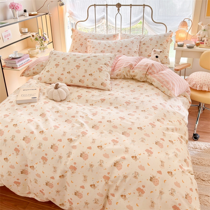 91家纺网 家纺一手货源 找家纺 名兮 2024新款全棉亲肤印花四件套 彩虹小熊