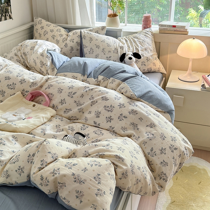 91家纺网 家纺一手货源 找家纺 沐芷 2024微皱超柔手感105g印花水洗棉四件套床上宿舍三件套床单被套 风与爱