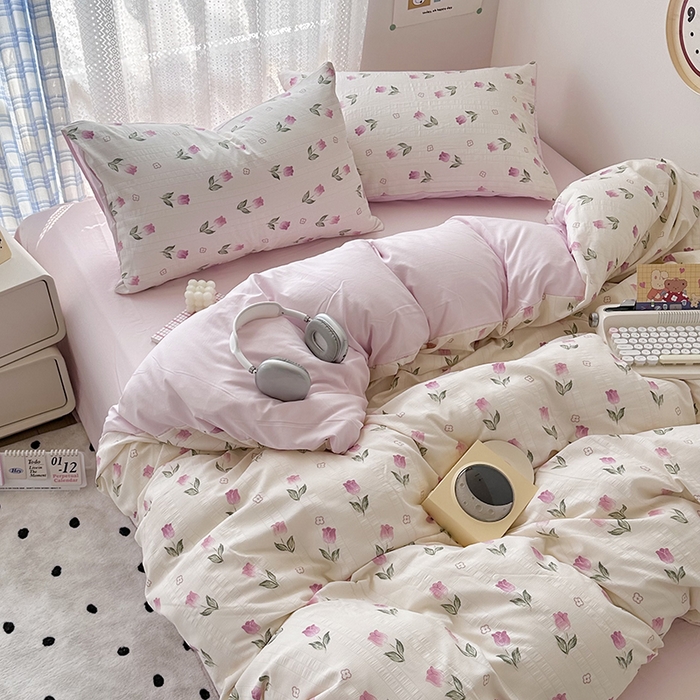 91家纺网 家纺一手货源 找家纺 希丞家居 2024新款小清新高克重提花水洗棉四件套（提供买家秀） 郁金香