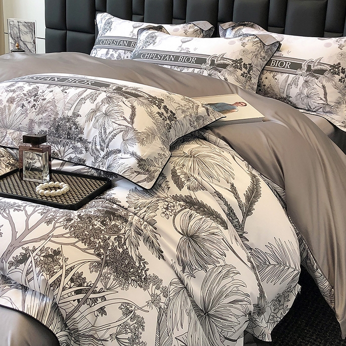 91家纺网 家纺一手货源 找家纺 东方名伶 2024新款50S全棉数码印花长绒棉四件套 境玉森林-黑