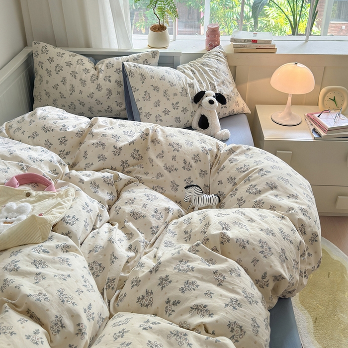 91家纺网 家纺一手货源 找家纺 沐芷 2024微皱超柔手感105g印花水洗棉四件套床上宿舍三件套床单被套 风与爱