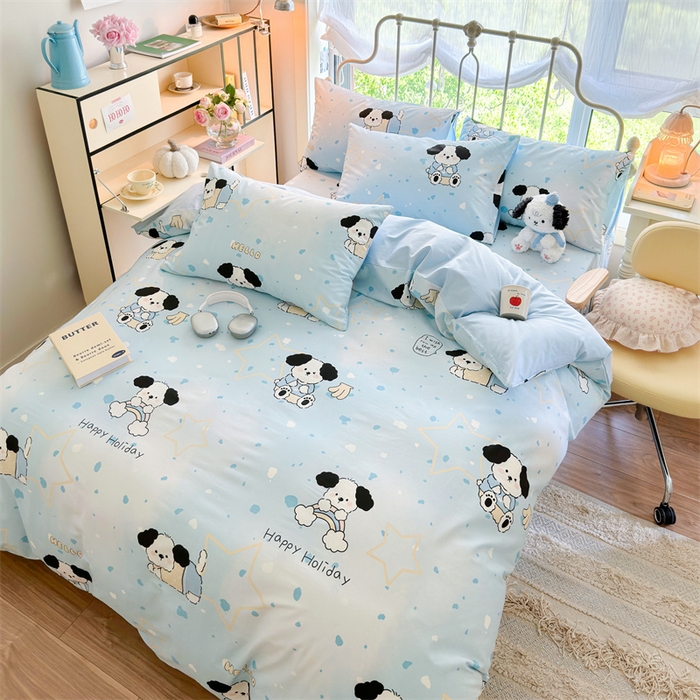 91家纺网 家纺一手货源 找家纺 名兮 2024新款全棉亲肤印花四件套 斑点狗