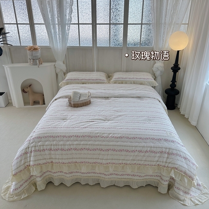 91家纺网 家纺一手货源 找家纺 （总）佰织鑫家居（会员-5元） 2024春秋新款韩系小熊全棉高温砂洗棉花床盖款春秋被四件套