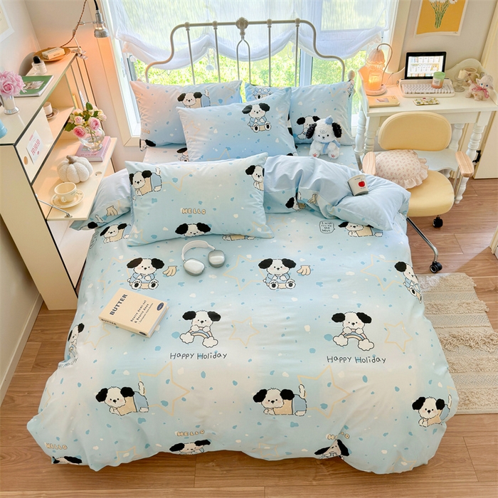 91家纺网 家纺一手货源 找家纺 名兮 2024新款全棉亲肤印花四件套 斑点狗