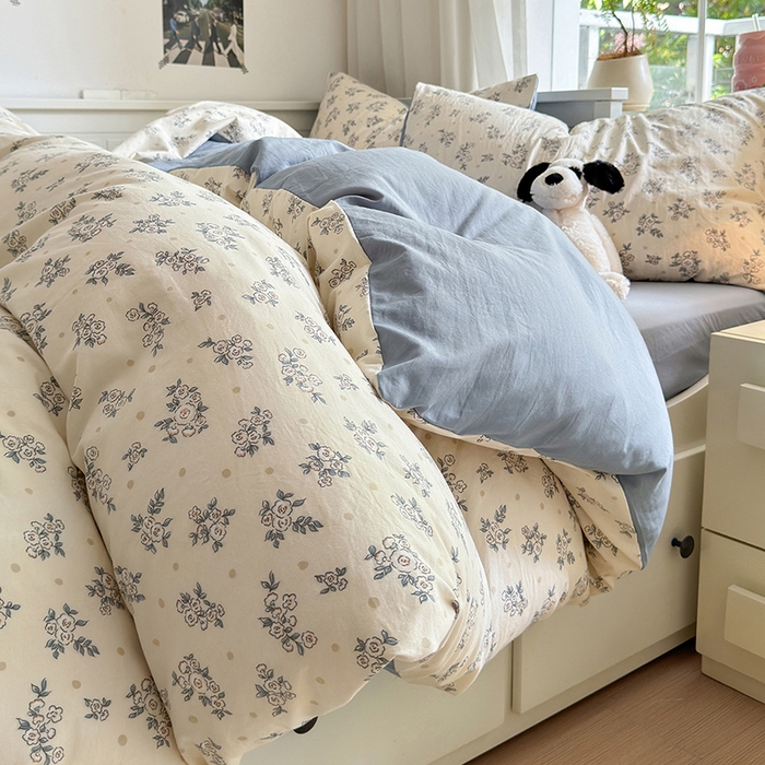 91家纺网 家纺一手货源 找家纺 沐芷 2024微皱超柔手感105g印花水洗棉四件套床上宿舍三件套床单被套 风与爱