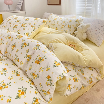 91家纺网 家纺一手货源 找家纺 优选良品2025直播爆款新款超柔提花有氧小竺棉双层纱三件套四件套茉莉花