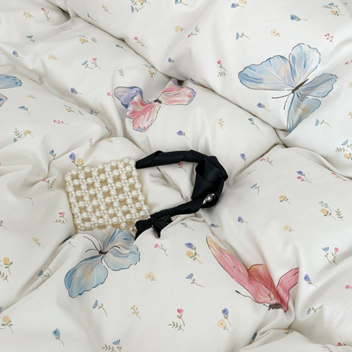 91家纺网 家纺一手货源 找家纺 昔可 2024新款全棉蝴蝶印花系列四件套 碎花琉璃蝴蝶