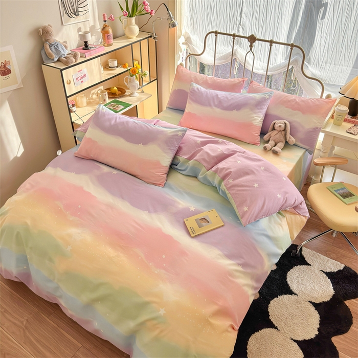 91家纺网 家纺一手货源 找家纺 名兮 2024新款全棉亲肤印花四件套 彩色天空