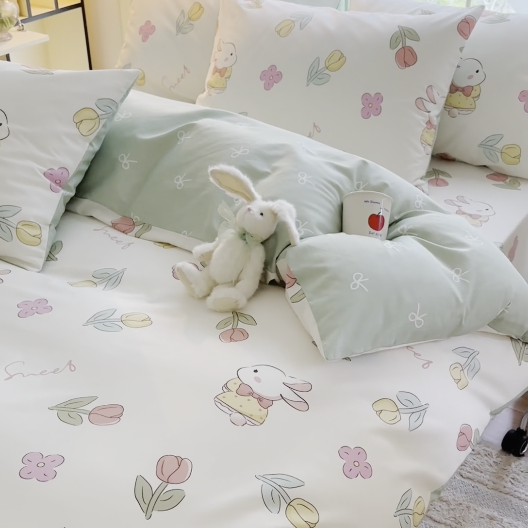 91家纺网 家纺一手货源 找家纺 名兮 2024新款全棉亲肤印花四件套 春意恋