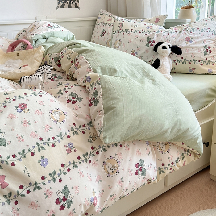 91家纺网 家纺一手货源 找家纺 （总）沐芷 2024微皱超柔手感105g印花水洗棉四件套床上宿舍三件套床单被套