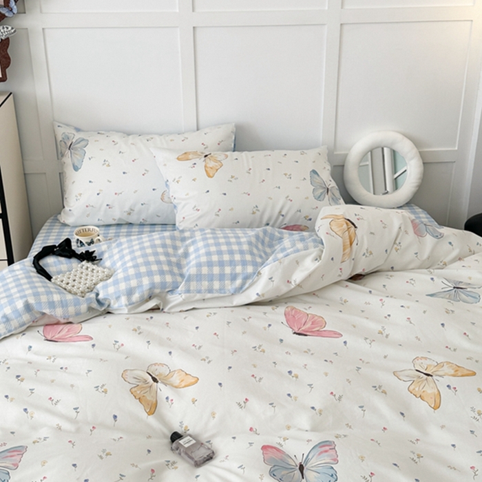 91家纺网 家纺一手货源 找家纺 昔可 2024新款全棉蝴蝶印花系列四件套 碎花琉璃蝴蝶